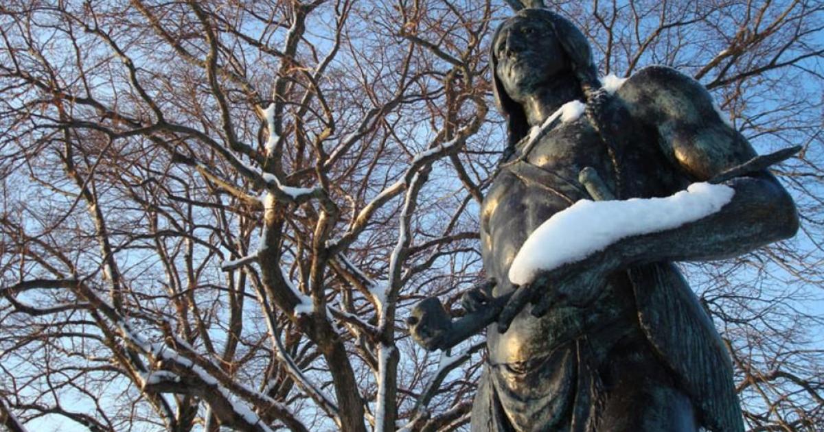 Statue of Wampanoag Massasoit Ousamequin in Plymouth, Mass.
